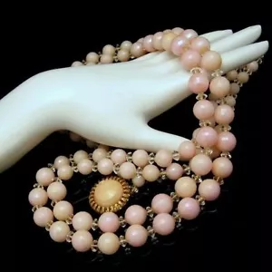 Vintage Beads Crystals Long Necklace 2 Multi Strands Pink Acrylic - Picture 1 of 7