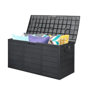 75gal Outdoor Garden Plastic Storage Deck Box Chest Tools Black - Black - Picture 1 of 8