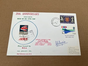 BEA 20th anniversary of 1st British airmail stamp 16/1/1971 pilot signed - Picture 1 of 4