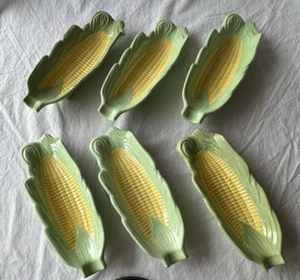 Vintage Ceramic Corn On The Cob Trays Dishes Set Of 6 1978 (15-10) - Picture 1 of 3