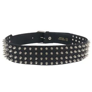 63mm Spike Black Leather Belt B031 - Picture 1 of 1