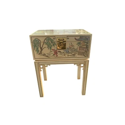 Chinoiserie Drexel Heritage Hollywood Regency pintada a mano en crema cofre lacado Foto 1 de 4