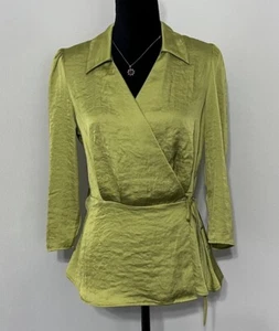 Reitmans Light Green Wrap Satin Women's Blouse Medium V-neck 90s Style Y2K NWT - Picture 1 of 11