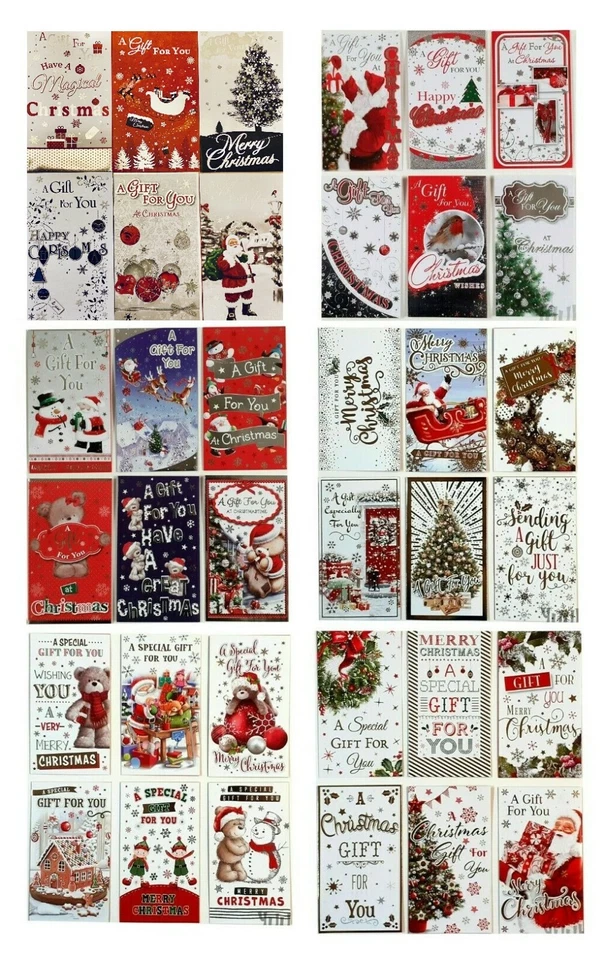 TALLONS 4 x Random Christmas Money Envelope Gift Card Voucher Wallet Xmas Santa Present