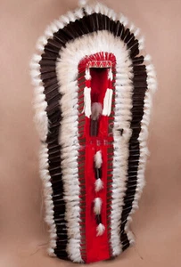 Native American Made NAVAJO Double Trailer War Bonnet Feather Headdress 72" - Picture 1 of 5