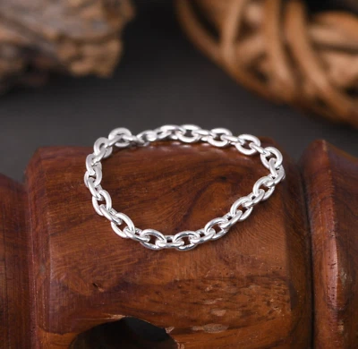 Beautiful 925 Sterling Silver Open Oval Link Chain Band Ring For Daily wear - Image 1 of 4