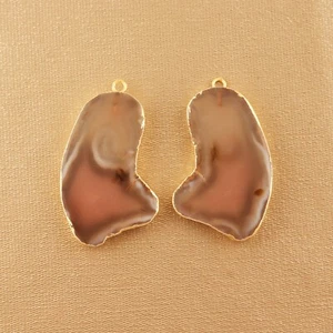 Beautiful Gray Agate Slice Yellow Gold Electroplated DIY Earring Pair Connectors - Picture 1 of 3