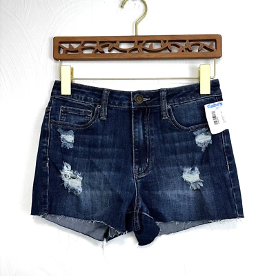 Blue Distressed Cutoff New YMI Jean Shorts Casual Denim Cotton Dark Wash Womens - Image 1 of 4