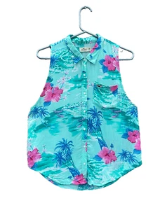 Hollister Damen Blau Mix Print Ärmellos Sommer Top Bluse Shirt Gr. M - Bild 1 von 7