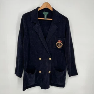 Blazer Lauren Ralph Lauren Mujer Pequeño Azul Pana Parche Rugby Doble Pecho - Imagen 1 de 6