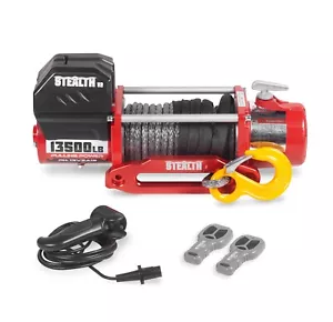 More details for stealth electric winch 12v 13500lb/6125kg - synthetic rope, 2 wireless remotes