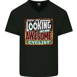 Looking at an Awesome Cyclist Radfahren Herren T-Shirt V-Ausschnitt Baumwolle - Bild 1 von 37