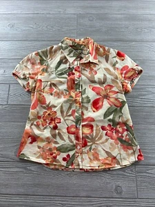 Caribbean Joe Women’s Flower Short Sleeve Button Up Shirt Size Small Cotton - Picture 1 of 7
