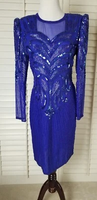 SCALA Cocktail Dress, M Blue 100% Silk Sequin / Beaded, Holiday, Special Event - Image 1 of 4