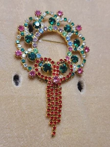 Atemberaubende französische Designer Dominique Kristallkranz Brosche NEW OLD STOCK goldfarben - Bild 1 von 10