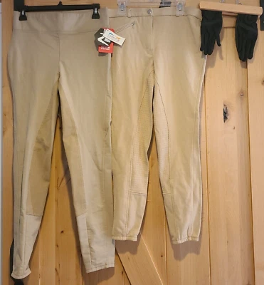 2 Pair Horze Womens 28 Beige Pants Equestrian Riding Tights Full Seat & Gloves - Image 1 of 4