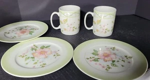 TRACY PORTER COTTAGE TRELLIS COLLECTION SET OF 3 SALAD PLATES + 2 MUGS-MINT - Picture 1 of 5