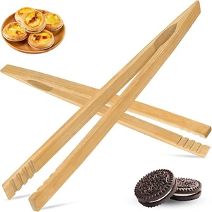 2pcs Bamboo Toast Tongs Long Food Tongs For Cooking Wooden Toaster Tongs Kitchen - Picture 1 of 7