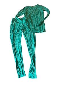 Plain Jane Emerald Green 2 Piece Thermal Pajama Set Girls Size 10 Long Sleeve - Picture 1 of 5