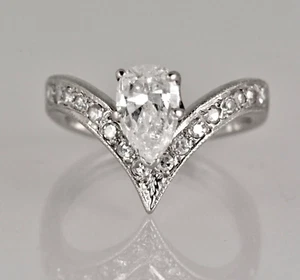 1.18 ctw Pear Diamond Solitaire w/ Accent Engagement Ring 14K White Gold - Picture 1 of 13