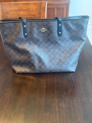 Coach City Tote Signature Leather Tote - Brown/Black - Image 1 of 4