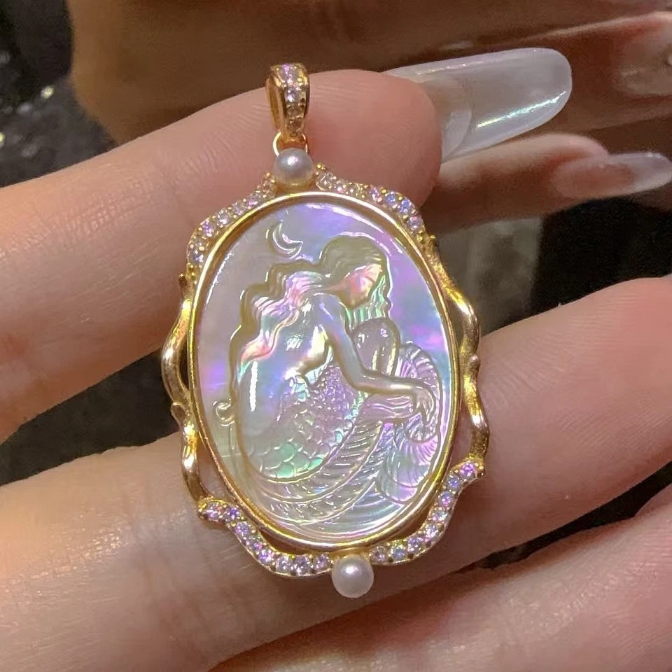 925 sterling silver yellow Cameo shell vintage jewelry Pendant estate jewelry - Image 1 of 1