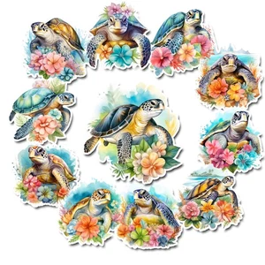 12 Watercolor Sea Turtle Stickers Laptops Notebooks Journals Glossy Scrapbooking - Picture 1 of 3