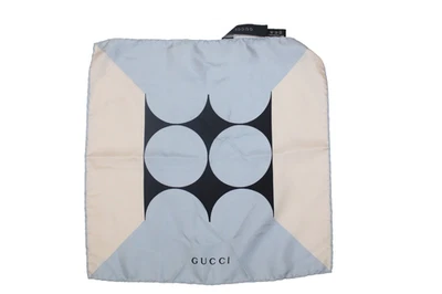 Authentic GUCCI Blue Ecru 100% SILK 12" Pocket Square Geometric Handkerchief NWT - Image 1 of 4