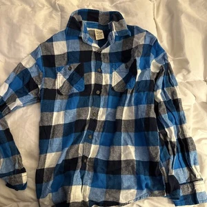 Faded Glory Boys XXL 18 Black Plaid Flannel Long Sleeve Button Shirt Pocket - Picture 1 of 11