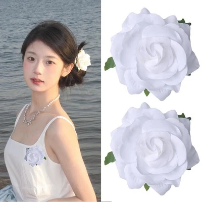 Pinzas para el cabello con flores blancas para mujeres niñas rosa blanca broche con flores para... Foto 1 de 4