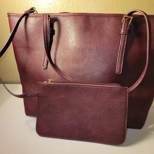 Urban Expressions Vegan Leather Purse Tote Bag Burgundy with Matching Wristlet - Bild 1 von 20