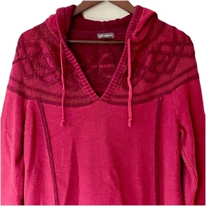Felpa donna Eddie Bauer maglia con cappuccio taglia L rossa misto cotone scollo a v pullover con coulisse - Foto 1 di 14