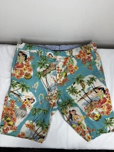 Polo Ralph Lauren Shorts Mens 33 Hawaiian Hula Girl Linen Blend Beach AOP Chino - Picture 1 of 10