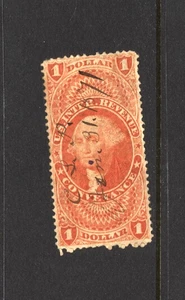 NCStamps US Revenue R66c Conveyance $1 Nice Condition pen cancel - Picture 1 of 2