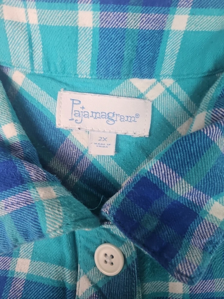 Pajamagram Flannel Nightgown Womens S 2X Plaid Winter Blue Cottage core Long - Image 1 of 4