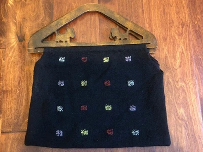 Bolso de Mano Vintage Tallado Doble Madera Scottie Perro Asas en Tela Tejida Años 80 Foto 1 de 4