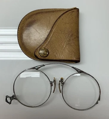 Antique 1/10 12k White Gold Filled Pince-nez Folding Eyeglasses With Case, NY - Image 1 of 4