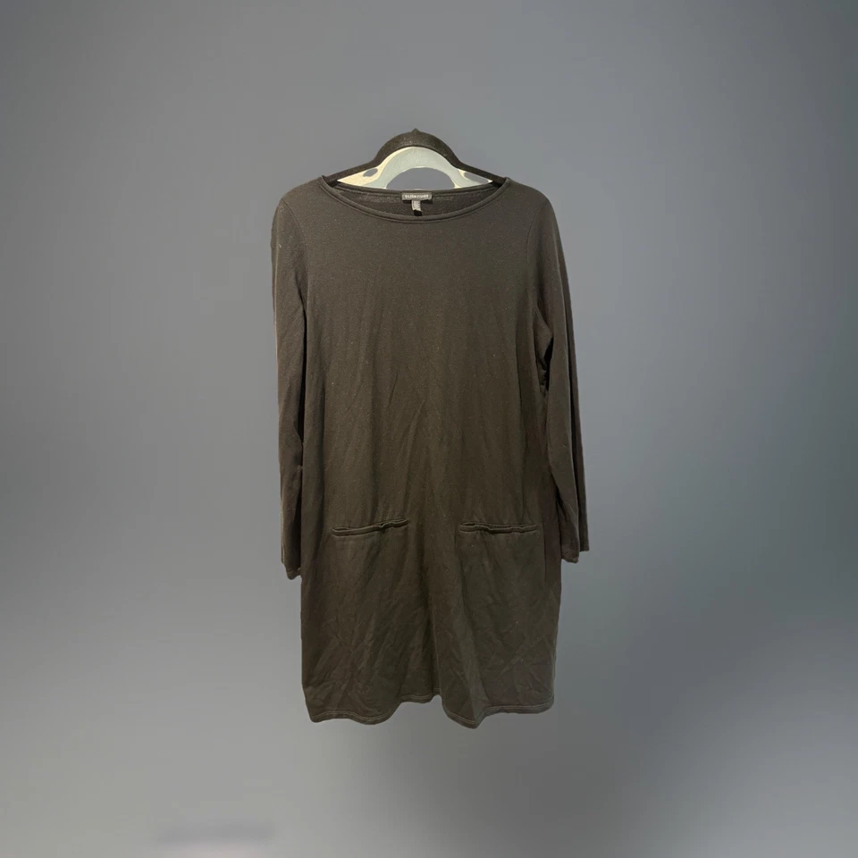 Vestido Eileen Fisher Negro Medio Elastizado Tencel Vellón, Cambio Suave/Flegante, Bolsillo Foto 1 de 4