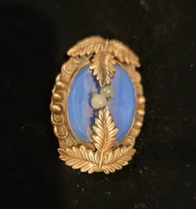 Rare Vintage Antique Blue cabochon brooch pin - Faux Pearls - Gold Tone - Picture 1 of 7