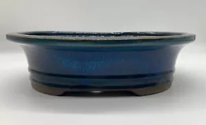 Blue Glazed Oval Bonsai Pot 26x21.5x7cm - Picture 1 of 2
