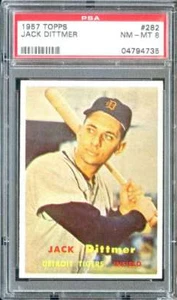 1957 TOPPS #282 JACK DITTMER PSA 8 TIGERS DP - Foto 1 di 2