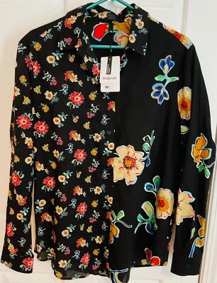 NWT DESIGUAL button front shirt ladies XXL 48" bust mixed print florals was $119 - Image 1 of 4