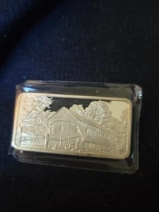 1974 Hamilton Mint Covered Bridge 1 oz Silber Kunstbarren AMERICA THE BEAUTIFUL - Bild 1 von 3