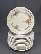 12 Rosenthal China MARIA Floral 12 Sided Gold Band 7 3/4" Salad Plates; 1940's