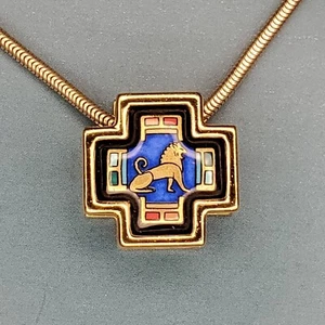Michaela Frey Wien MFT Greco-Roman Lion Enamel Necklace Pendant and 12K GF Chain - Picture 1 of 8