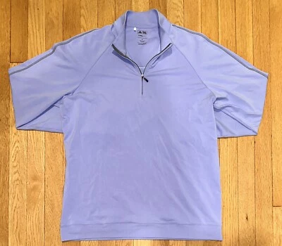 Men's ADIDAS Quarter Zip Pull Over Blue Knit Golf Quarter Zip Size Med Climawarm - Image 1 of 4