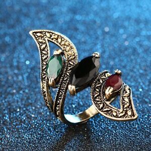 New Luxury Turkish Jewelry Colorful Resin Gold Plated Antique Vintage Big Ring