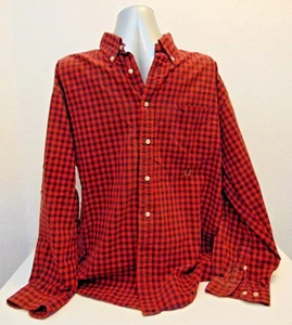 Men’s TOMMY HILFIGER Plaid Red Button Down Long Sleeve Shirt Lion Logo Size XL - Picture 1 of 6