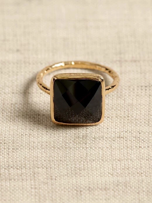 NEW! Aureus + Argent SQUARE FACET RING Onyx & Gold-Plated Brass, SOLD OUT / RARE - Image 1 of 4