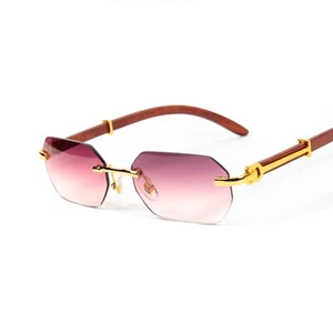 Gafas de sol de verano vintage de grano de madera hip hop con marco dorado para hombre - Imagen 1 de 6